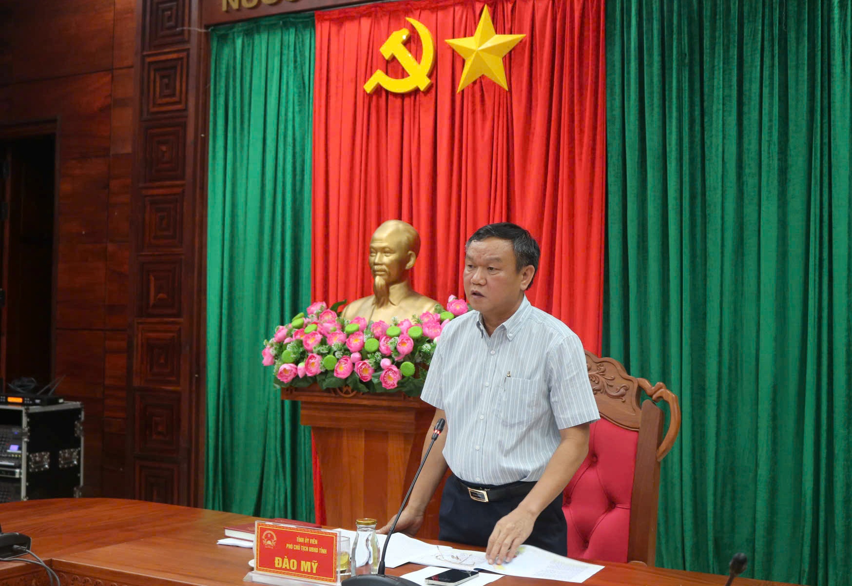 Phó Chủ tịch UBND tỉnh Đào Mỹ phát biểu tại cuộc họp.